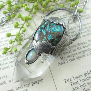 Stunning Clear Quartz Crystal Opal Turquoise Pendant Talisman Necklace